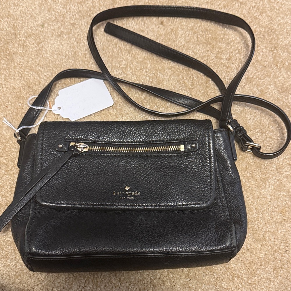 Kate Spade Black Crossbody Bag with Gold Accents Real Leather